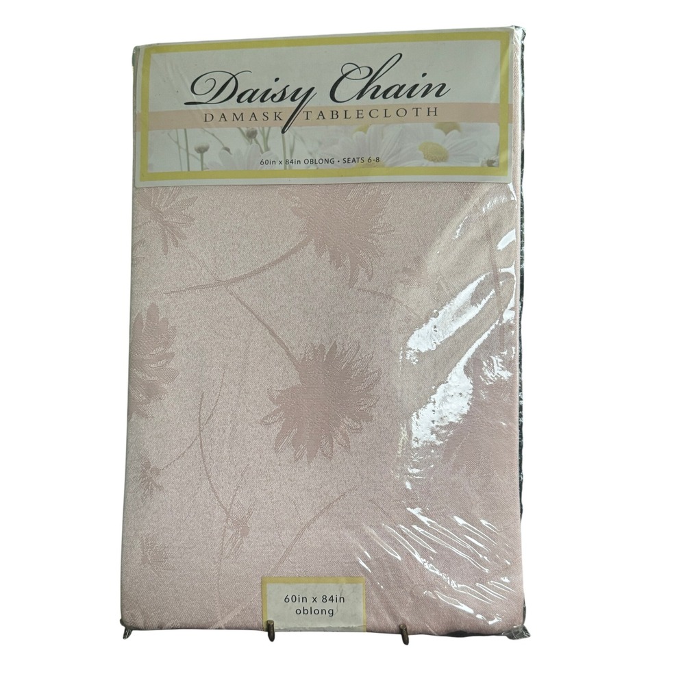 Daisy Chain Damask Tablecloth Pink Oblong‎ 60x84 Floral Cotton Blend Seats 6-8